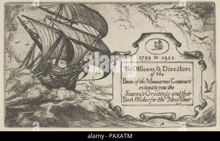 Auguri di Buone Feste da funzionari e dirigenti della banca della società di Manhattan. Artista: Ernest Haskell (American, Woodstock, Connecticut 1876-1925 West Point, Maine). Dimensioni: foglio: 5. × 7 1/2 in. (12,7 × 19 cm): piastra 3 9/16 x 6 in. (9,1 x 15,3 cm). Data: ca. 1922. Museo: Metropolitan Museum of Art di New York, Stati Uniti d'America. Foto Stock