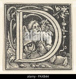 Lettera iniziale D con putto. Artista: Heinrich Vogtherr il sambuco (tedesco, nato 1490, active 1538-1540). Dimensioni: foglio: 1 7/8 x 1 7/8 in. (4,7 × 4,7 cm). Data: ca. 1538. Museo: Metropolitan Museum of Art di New York, Stati Uniti d'America. Foto Stock