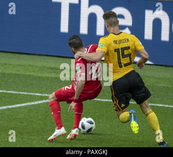 2018 Coppa del Mondo FIFA Gruppo G match tra il Belgio e la Tunisia a Otkritie Arena di Mosca, Russia. Dotato di: Thomas Meunier, Ali MAALOUL Dove: Mosca, Distretto federale centrale, Federazione Russa quando: 23 giu 2018 Credit: Anthony Stanley/WENN.com Foto Stock