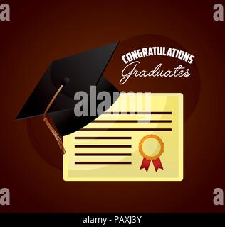 Congratulazioni laureati hat sul diploma award illustrazione vettoriale Illustrazione Vettoriale