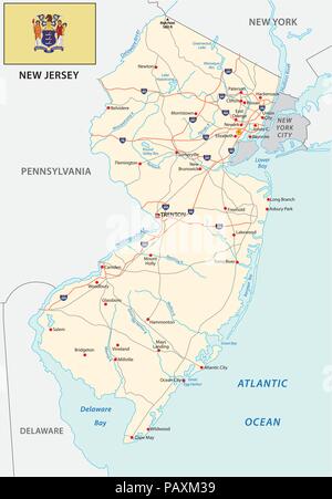 New Jersey road map con bandiera Illustrazione Vettoriale