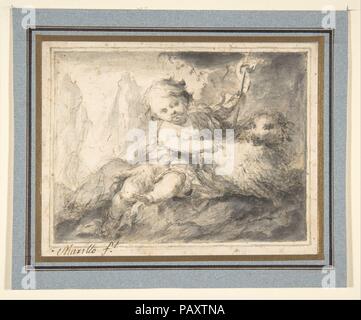 Il bambino a San Giovanni Battista. Artista: Bartolomé Estebán Murillo (Spagnolo, 1617-1682 Siviglia Siviglia). Dimensioni: 4-3/8 x 5-5/8 in. (11,1 x 14,3 cm). Data: 1618-82. Museo: Metropolitan Museum of Art di New York, Stati Uniti d'America. Foto Stock