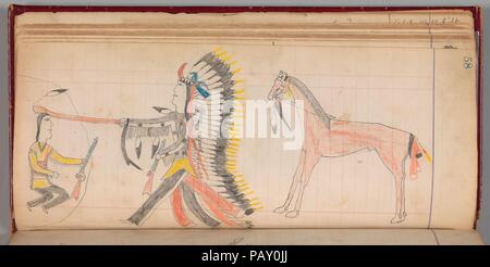 Maffet Ledger: Disegno. Cultura: Southern e Northern Cheyenne. Dimensioni: H. 11 3/4 × larg. 5 1/4 in. (29,8 × 13,3 cm). Data: ca. 1874-81. Museo: Metropolitan Museum of Art di New York, Stati Uniti d'America. Foto Stock