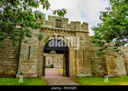 Ingresso sincronizzato a Jedburgh Castle & Gaol Museum, alloggiato nella città del vecchio carcere Vittoriano, Jedburgh, Scotland, Regno Unito. Foto Stock