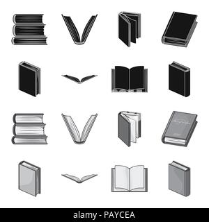 Vari tipi di libri. Libri set di icone di raccolta in nero,monocromatico vettore stile simbolo illustrazione stock . Illustrazione Vettoriale