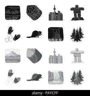 Abete canadese, beaver e altri simboli del Canada.Canada set di icone di raccolta in nero,monocromatico vettore stile simbolo illustrazione stock . Illustrazione Vettoriale