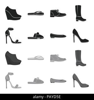 Blue tacco alto sandali, fatti in casa lilla pantofole con un pampon, rosa donne Balletto appartamenti, marrone scarpe con i tacchi alti. Scarpe set di icone di raccolta in nero Illustrazione Vettoriale