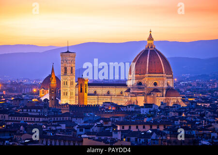 Firenze Duomo antenna vista al tramonto, Regione Toscana Italia Foto Stock