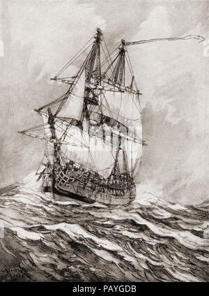 George Anson la HMS Centurion Capo Horn durante il suo viaggio in tutto il mondo, 1740 -1748. Dal libro di navi, pubblicato c.1920. Foto Stock