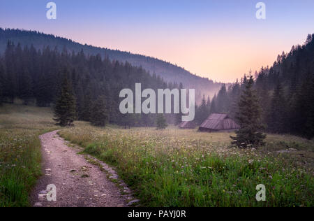 Idillico paesaggio di montagne e di alba alla mattina presto nei monti Tatra, Polonia. Foto Stock