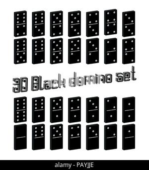 Domino realistico set completo 28 3D piatta dei pezzi per il gioco . Raccolta nero. Concetto astratto elemento grafico, effetto domino gioco set di icone Illustrazione Vettoriale