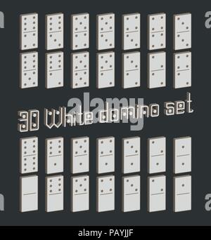 Domino realistico set completo 28 3D piatta dei pezzi per il gioco . Raccolta di bianco. Concetto astratto elemento grafico, effetto domino gioco set di icone. Illustrazione Vettoriale