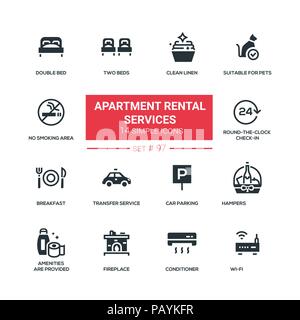 Apartment rental service - design piatto icone di stile impostato Illustrazione Vettoriale