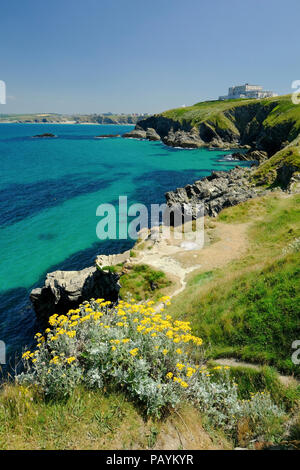 Il litorale della Cornovaglia a Newquay ha una vista spettacolare dal SOUTH WEST COAST PATH Foto Stock