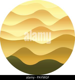 Emblema di deserto di sabbia e dune di ondulazione, giallo deserto del Sahara, paesaggio secco vettore isolato logo astratto modello. Illustrazione Vettoriale