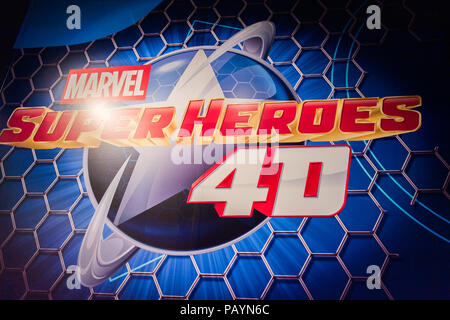 LOS ANGELES, Stati Uniti d'America - Sep 28, 2015: Supereroi Marvel sign in il Madame Tussauds Museo delle Cere di Hollywood. Marie Tussaud è nata come Marie Grosholtz in 17 Foto Stock