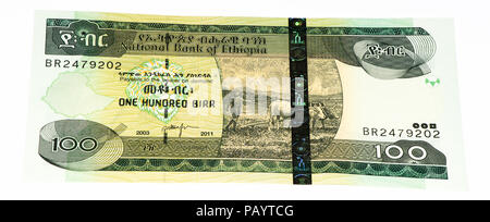 100 birr etiope bank nota. Birr è la moneta nazionale di Etiopia Foto Stock
