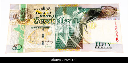 50 Rupia delle Seychelles banconota in moneta nazionale delle Seychelles Foto Stock