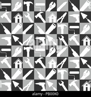 Stock illustrazione vettoriale set di riparazione della casa icone strumenti. edifici di costruzione utensili per background. in bianco e nero a colori , design piatto Illustrazione Vettoriale