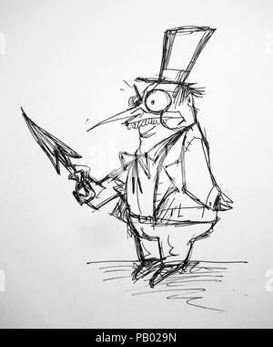 Piccolo uomo grasso con ombrellone e top hat Foto Stock