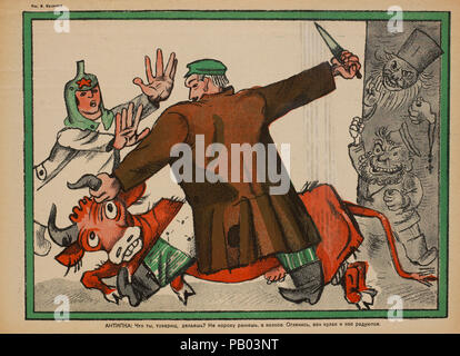 Propaganda sovietica Magazine interno, Bezbozhnik u Stanka (ateo al suo banco) Magazine, illustrazione, 1920 Foto Stock
