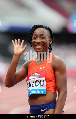 Marie-Josée TA LOU (Costa d'Avorio, Costa d'Avorio) dopo la concorrenza in campo femminile 200m Finale al 2018, IAAF Diamond League, Anniversario Giochi, Queen Elizabeth Olympic Park, Stratford, Londra, Regno Unito. Foto Stock