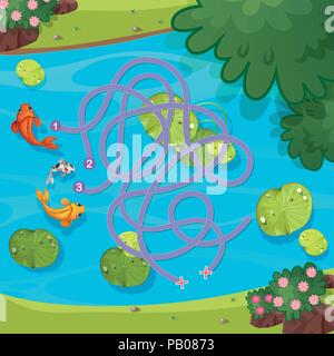 Pesce nello stagno gioco labirinto illustrazione del modello Illustrazione Vettoriale