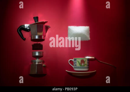 Decostruito caffè ingredienti e attrezzature Foto Stock