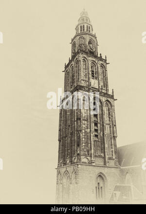 Famoso Martinitower a Groningen nei Paesi Bassi in un vintage stile cartolina Foto Stock