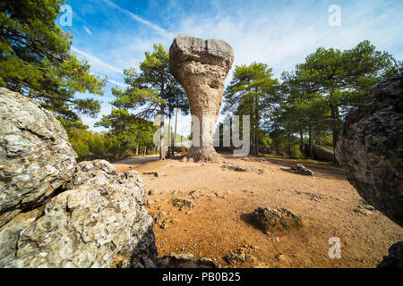 Ciudad Encantada, Provincia Cuenca, Castilla-La Mancha, in Spagna. Roccia carsica di formazione. Questo uno, chiamato El Tormo Alto, è un simbolo della Ciudad Enca Foto Stock