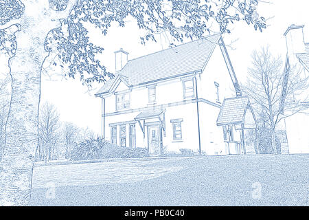 Immagine della casa e la bella casa con il blu e il bianco del filtro Foto Stock