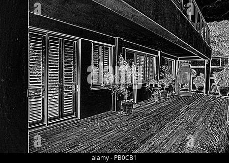 Bella casa con terrazzo, con il nero e il bianco del filtro Foto Stock