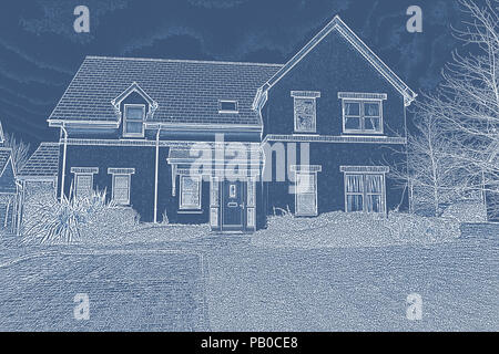 Bella casa con il blu e il bianco del filtro Foto Stock