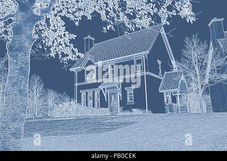 Bella casa con il blu e il bianco del filtro Foto Stock