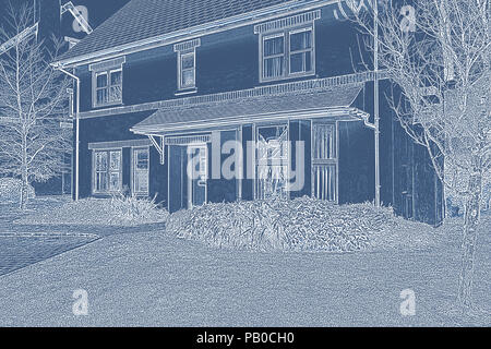 Bella casa con il blu e il bianco del filtro Foto Stock