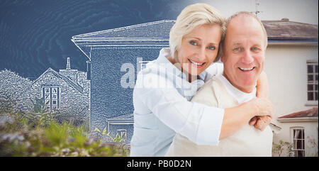 Immagine composita di felice coppia matura sorridente in telecamera Foto Stock