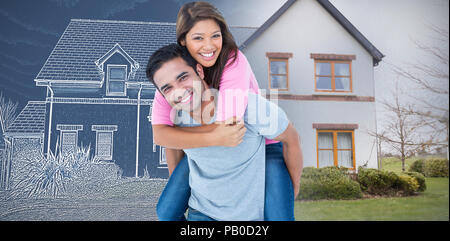 Immagine composita di uomo felice di dare la sua fidanzata piggy back Foto Stock