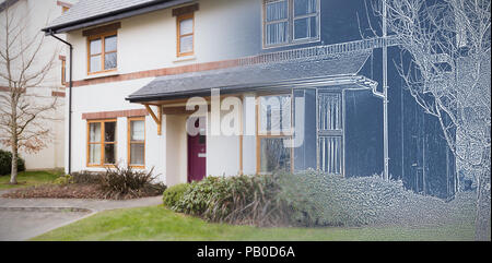 Immagine composita della graziosa casa con un blu e bianco del filtro Foto Stock