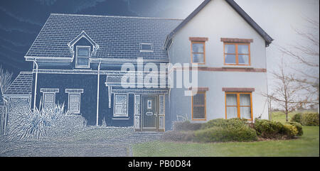 Immagine composita della graziosa casa con un blu e bianco del filtro Foto Stock