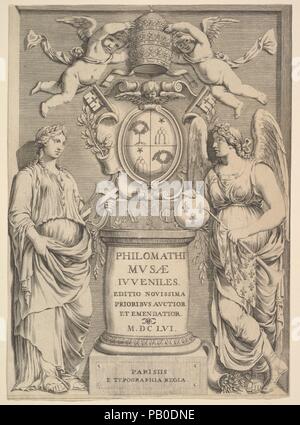 Titolo pagina: Philomathi Musae novellame. Artista: attribuita a Claude Mellan (francese, Abbeville 1598-1688 Parigi); eventualmente da Pierre Daret (francese, Parigi ca. 1604-1675 Dax). Il dedicatario: dedicata a Papa Alessandro VII (Italiano, 1599-1667). Dimensioni: foglio: 11 9/16 x 8 5/16 in. (29,4 x 21,1 cm). Data: 1655. Museo: Metropolitan Museum of Art di New York, Stati Uniti d'America. Foto Stock