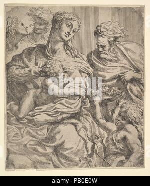 La Santa Famiglia. Artista: Anonimo, italiano, XVII secolo; dopo (?) Parmigianino (Girolamo Francesco Maria Mazzola) (italiano, Parma 1503-1540 Casalmaggiore). Dimensioni: foglio: 6 1/8 x 5 1/4 in. (15,5 x 13,3 cm). Data: del xvii secolo. Museo: Metropolitan Museum of Art di New York, Stati Uniti d'America. Foto Stock