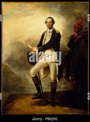 George Washington. Artista: John Trumbull (American, Libano, Connecticut 1756-1843 New York). Dimensioni: 36 x 28 in. (91,4 x 71,1 cm). Data: 1780. In questo ritratto, George Washington (1732-1799) è mostrato in piedi su un promontorio sopra il fiume Hudson con il suo schiavo servitore personale, Billy Lee, a cavallo dietro di lui. La vista sul fiume abbraccia il punto ad ovest di New York, con un rosso-e-banner bianco, eventualmente il Navy ensign adottato nel 1775, volare in cima alla Rocca. Trumbull aveva servito su Washington il personale come un aiutante di campo nelle prime fasi della guerra rivoluzionaria. Egli dipinse questo ritratto da Foto Stock