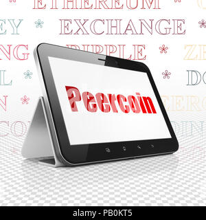 Concetto Blockchain: Computer tablet con Peercoin sul display Foto Stock