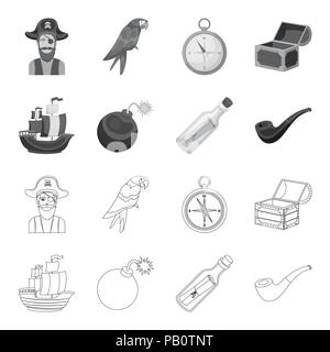 Pirata, bandit, nave a vela .Pirati set di icone di raccolta in profilo,monocromatico vettore stile simbolo illustrazione stock . Illustrazione Vettoriale
