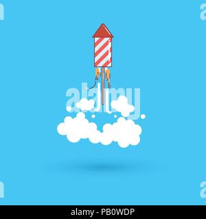 Rocket fireworks icona in moderno design piatto. Linea sottile illustrazione vettoriale. Startup business design. EPS vettoriali 10 Illustrazione Vettoriale