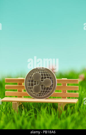 Moneta di ondulazione sulla riva di fronte a sfondo cielo come concetto di investimento Foto Stock
