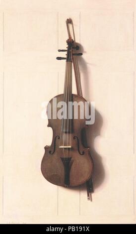 Il violino e la prua. Artista: Jefferson D. Chalfant (1856-1931). Dimensioni: 36 x 21 5/8 in. (91,4 x 54,9 cm). Data: 1889. Questo lavoro è una versione semplificata di ripetizione di una foto Chalfant aveva dipinto l'anno precedente, " il vecchio violino' (Delaware Art Museum, Wilmington), che di per sé dipendeva da William Michael Harnet più complessa la verniciatura dello stesso titolo (1886; National Gallery of Art di Washington D.C.). Qui, Chalfant concentrata soltanto sul violino, un popolare del diciannovesimo secolo strumento, appeso con il suo arco contro uno sfondo di argentea pannellate di legno. Chalfant precisione ed esattezza, nonché Foto Stock