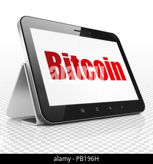 Concetto Cryptocurrency: Computer tablet con Bitcoin sul display Foto Stock