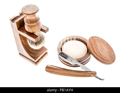 Un rasoio serie di legno isolato su un background. Foto Stock