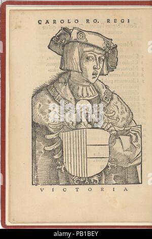 Libertas Germaniae. Artista: Hans Baldung (chiamato Hans Baldung Grien) (tedesco, Schwäbisch Gmünd (?) 1484/85-1545 Strasburgo (Strassburg)). Autore: Scritto da Hieronymus Gebweiler. Dimensioni: complessivo: 8 1/8 x 5 9/16 x 3/16 in. (20,7 x 14,2 x 0,4 cm). Stampante: stampata da Johann Schott (tedesco, 1477-ca. 1548 Strasburgo). Pubblicato in: Strasburgo. Sitter: Ritratto di Carlo V imperatore del Sacro Romano Impero (Spagnolo, 1500-1558). Data: 1519. Museo: Metropolitan Museum of Art di New York, Stati Uniti d'America. Foto Stock